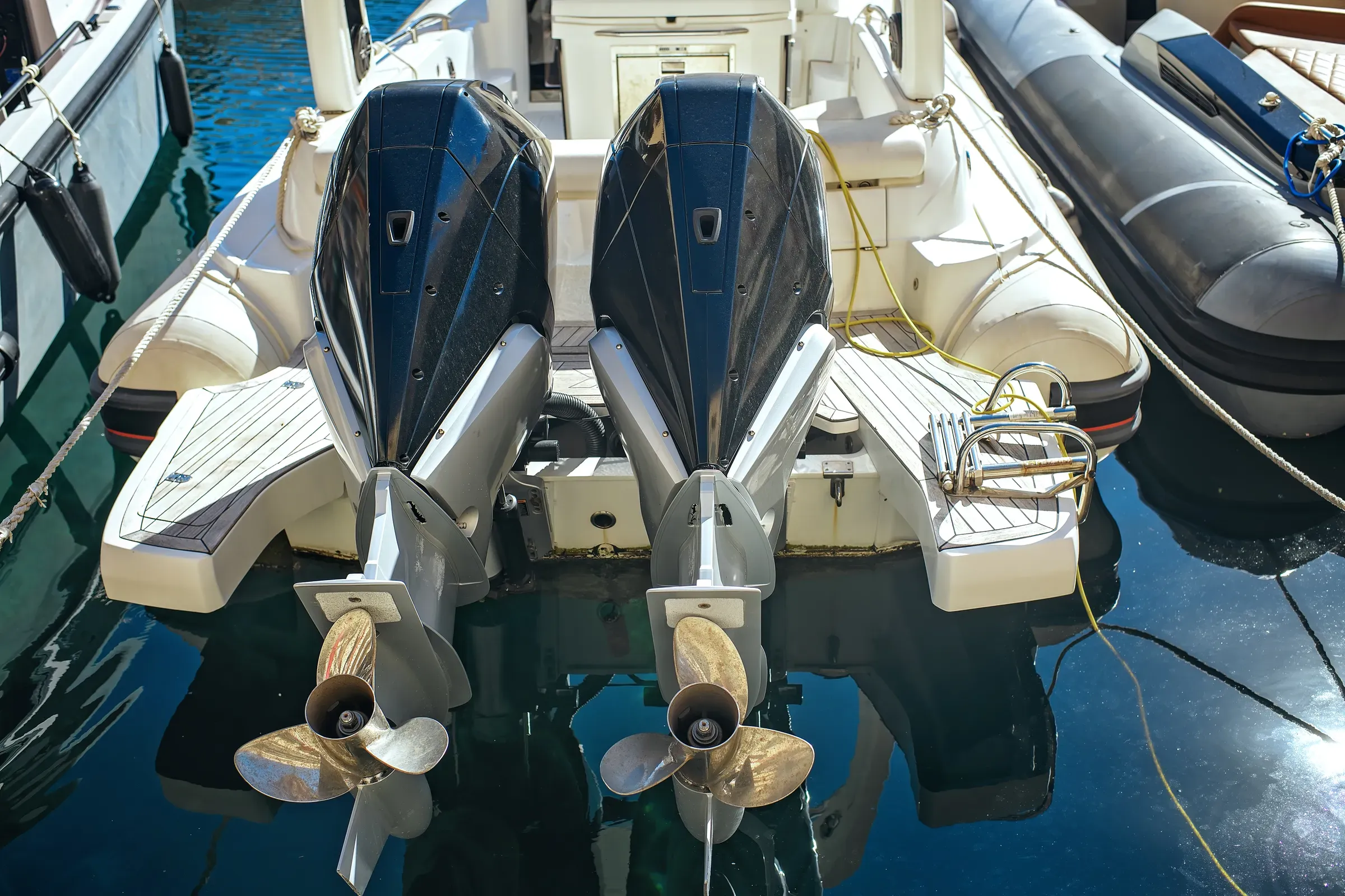 Twin Outboard Marine Engines on Modern Motorboat, boat & marine parts ecommerce