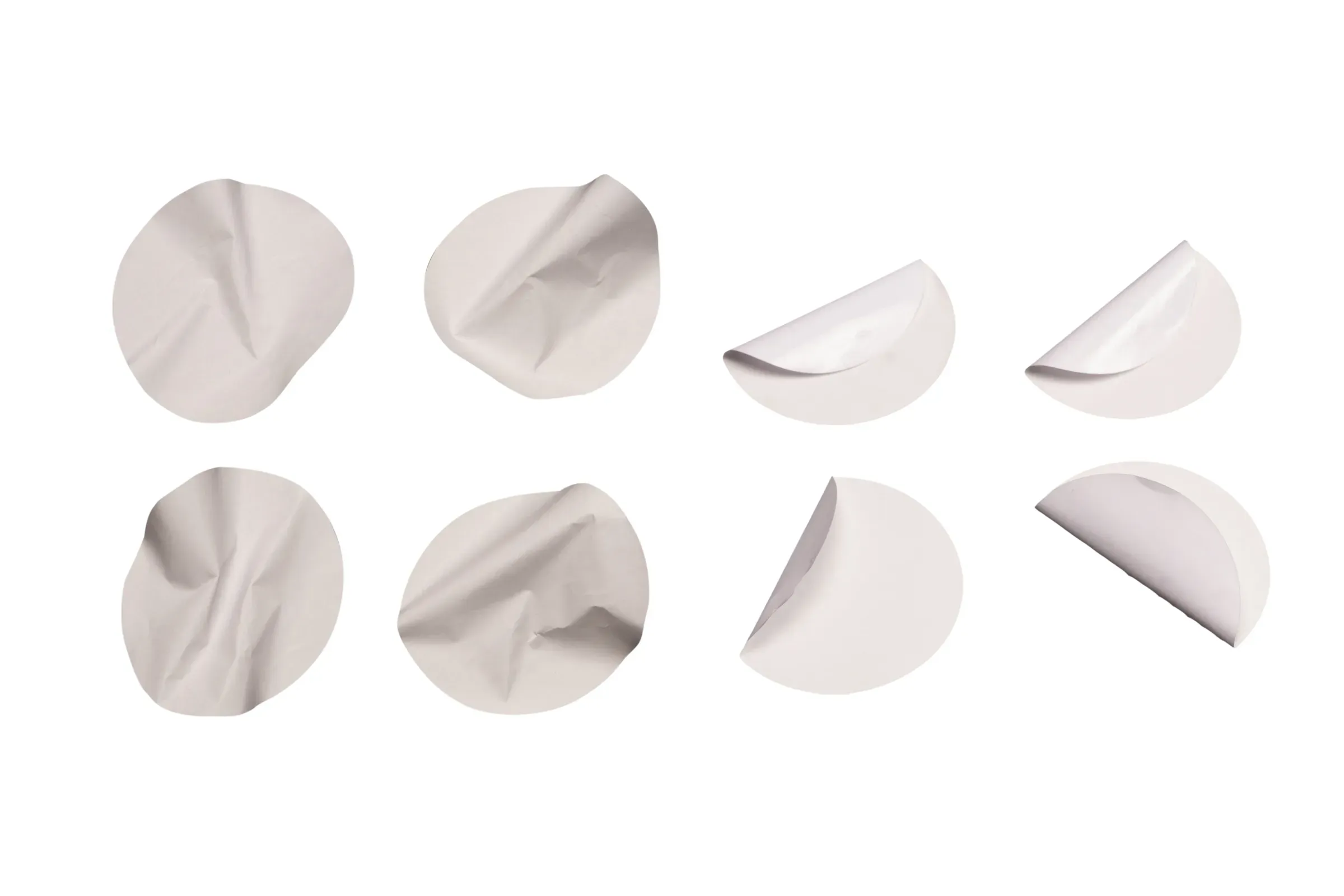 Round white stickers, blank tags labels isolated on a white background, custom stickers & labels ecommerce