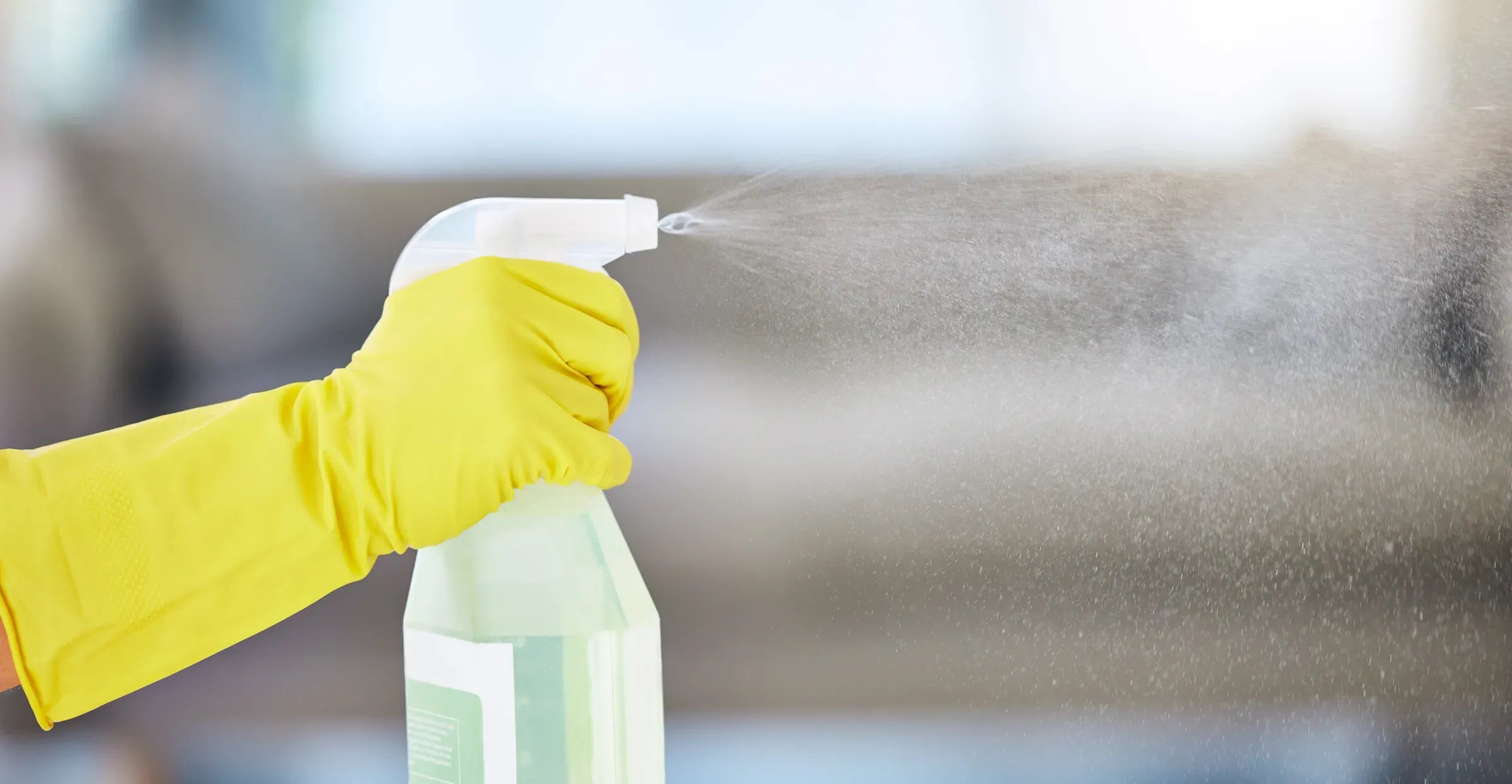 Cleaning, housekeeping and hands with detergent from spray bottle for disinfection, bacteria and household, household cleaning products ecommerce