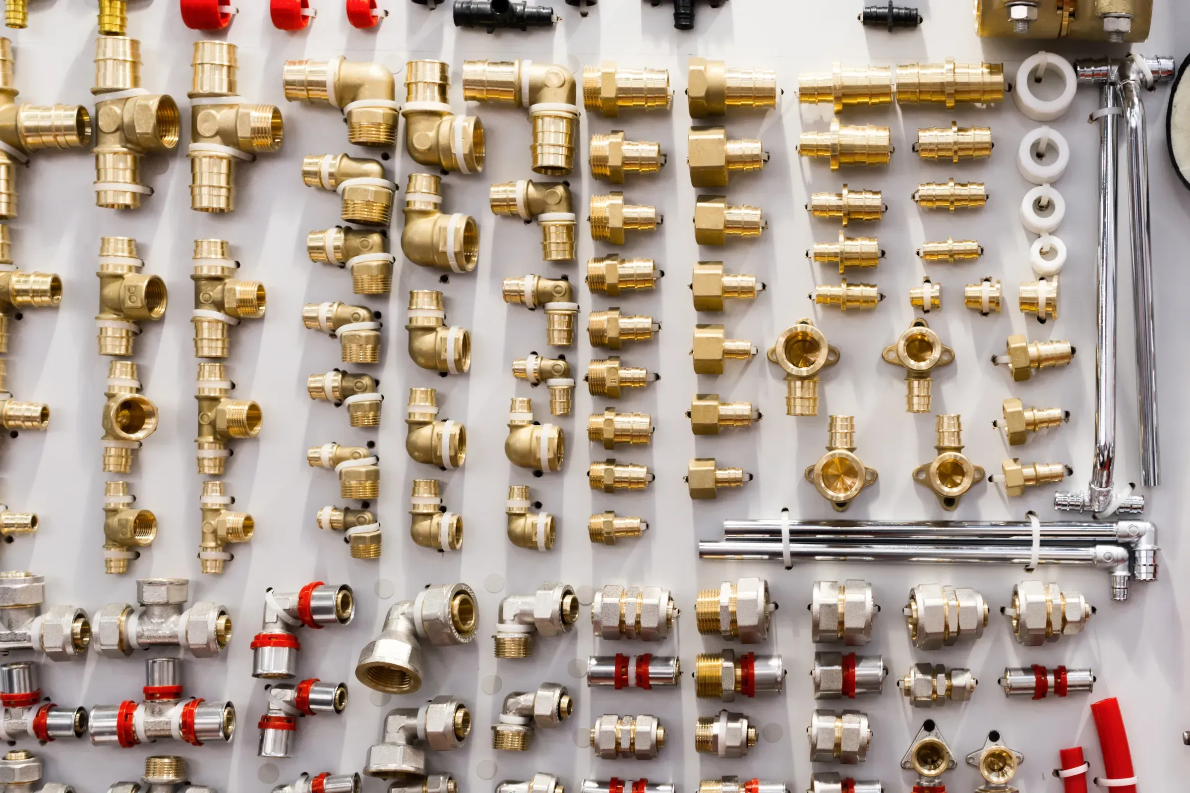A variety of plumbing pipe connectors, corners, fittings, nipples, hvac & plumbing parts ecommerce
