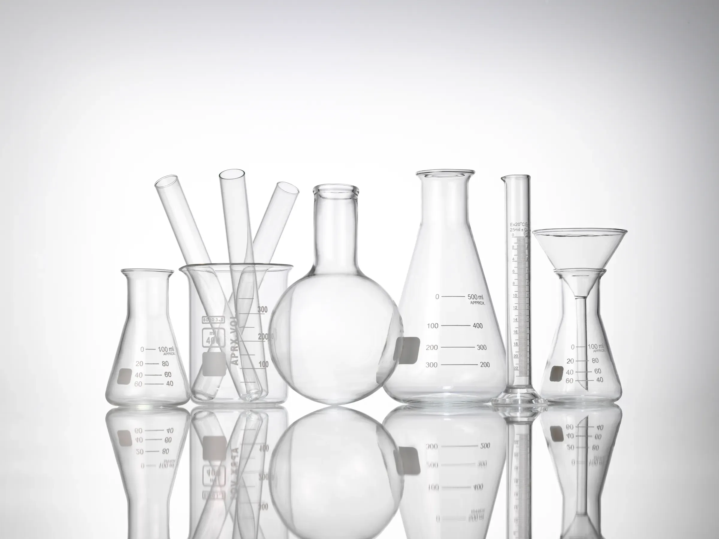 Laboratory equipment with a white background. Cosmetic and skin care science lab research, lab equipment & supplies ecommerce