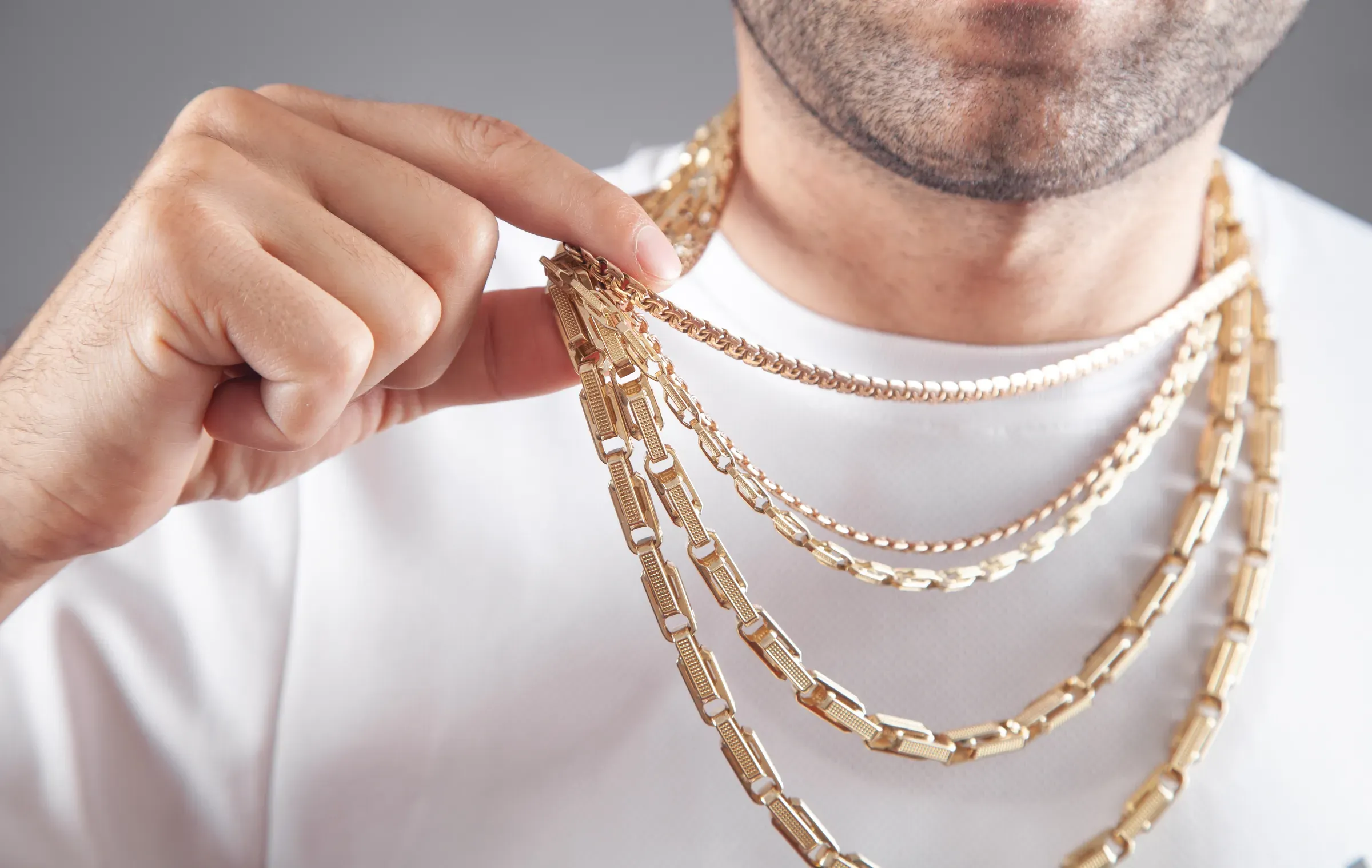 Man with a expensive necklace. Fashion accessories and jewelry, men's jewelry ecommerce