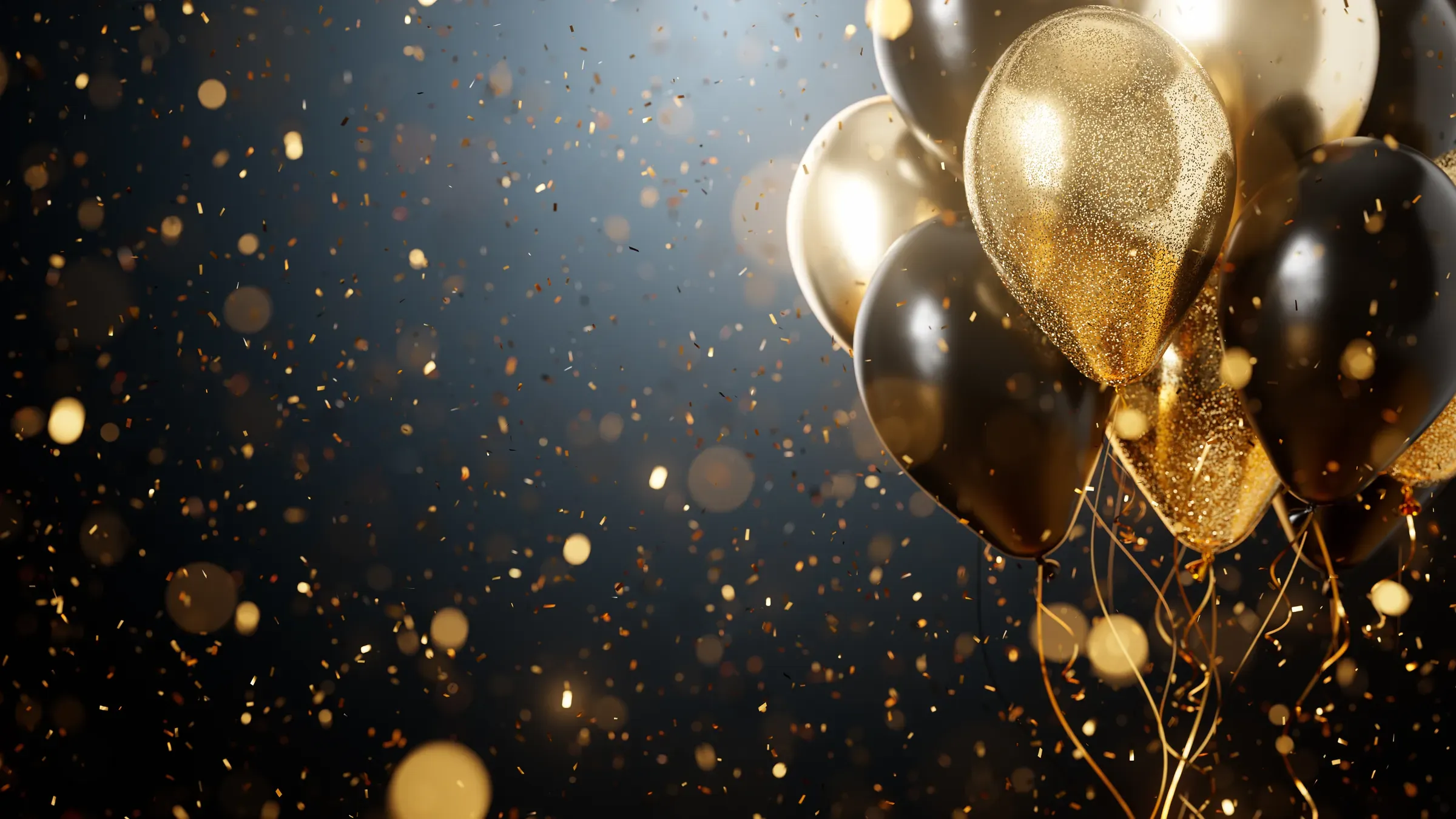 Gold and Black Balloons With Glitter Confetti for Elegant Party Celebration and New Year Event, party supplies ecommerce