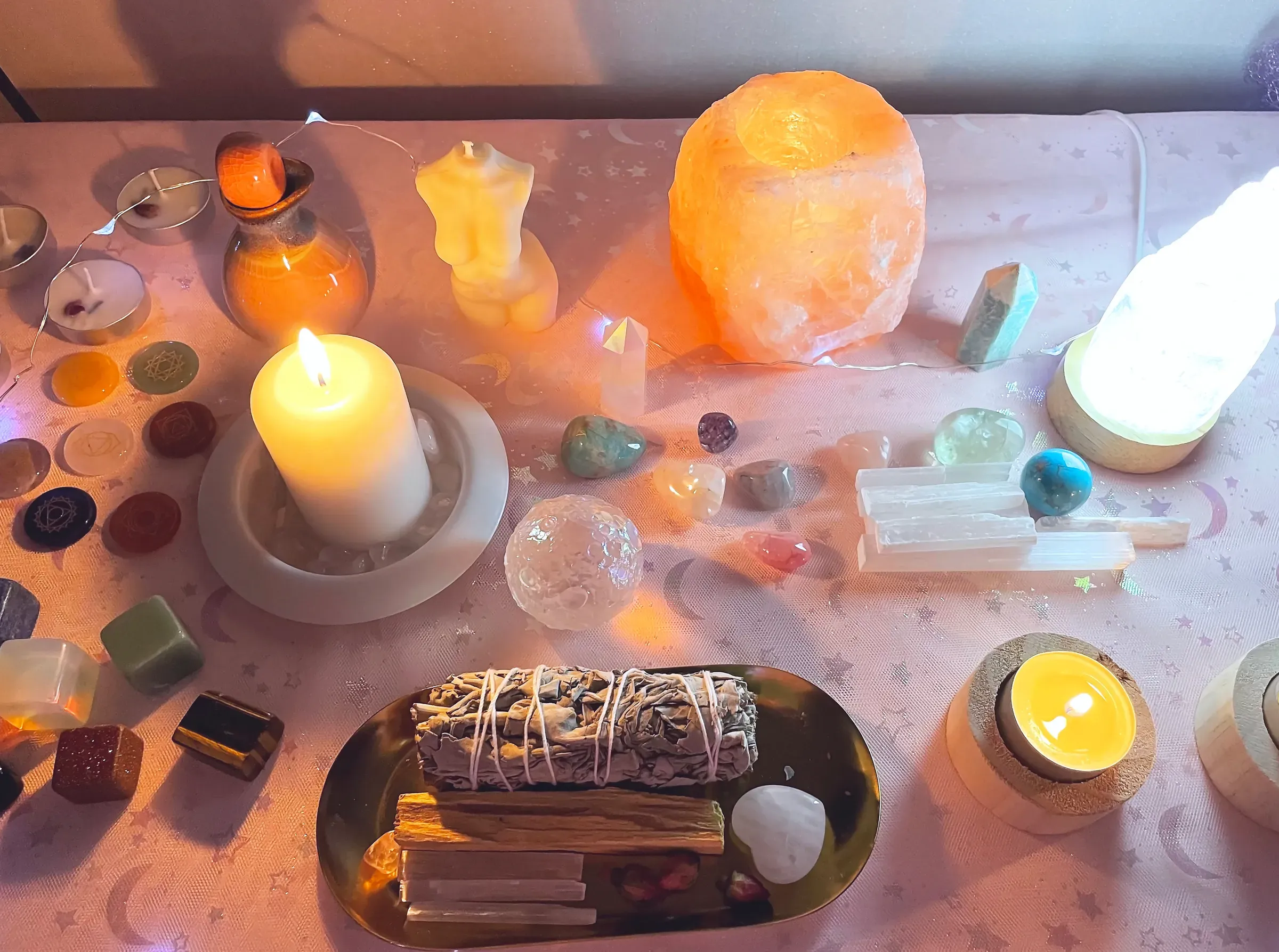 Background ritual healing, crystals, stones, candles, religious & spiritual gifts ecommerce