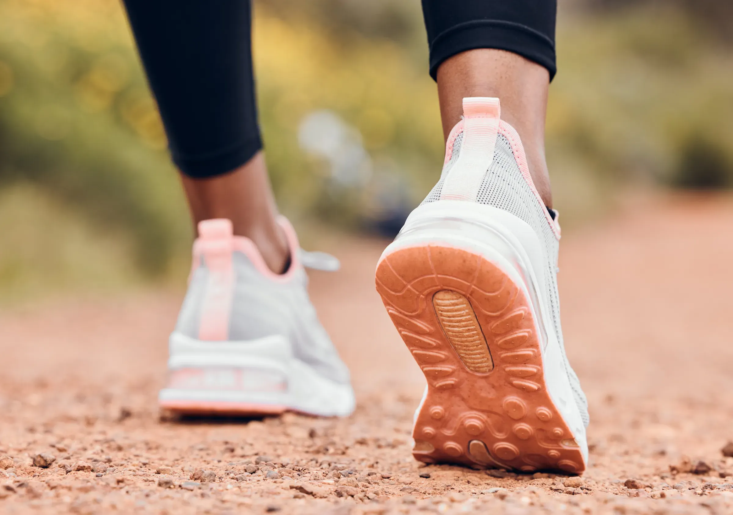 Shoes, fitness and person walking or hiking for outdoor exercise, workout or training as health and wellness., running shoes ecommerce