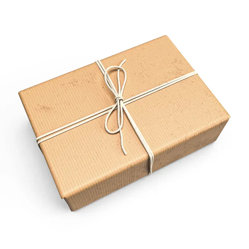 A brown paper parcel tied with string, ready to ship